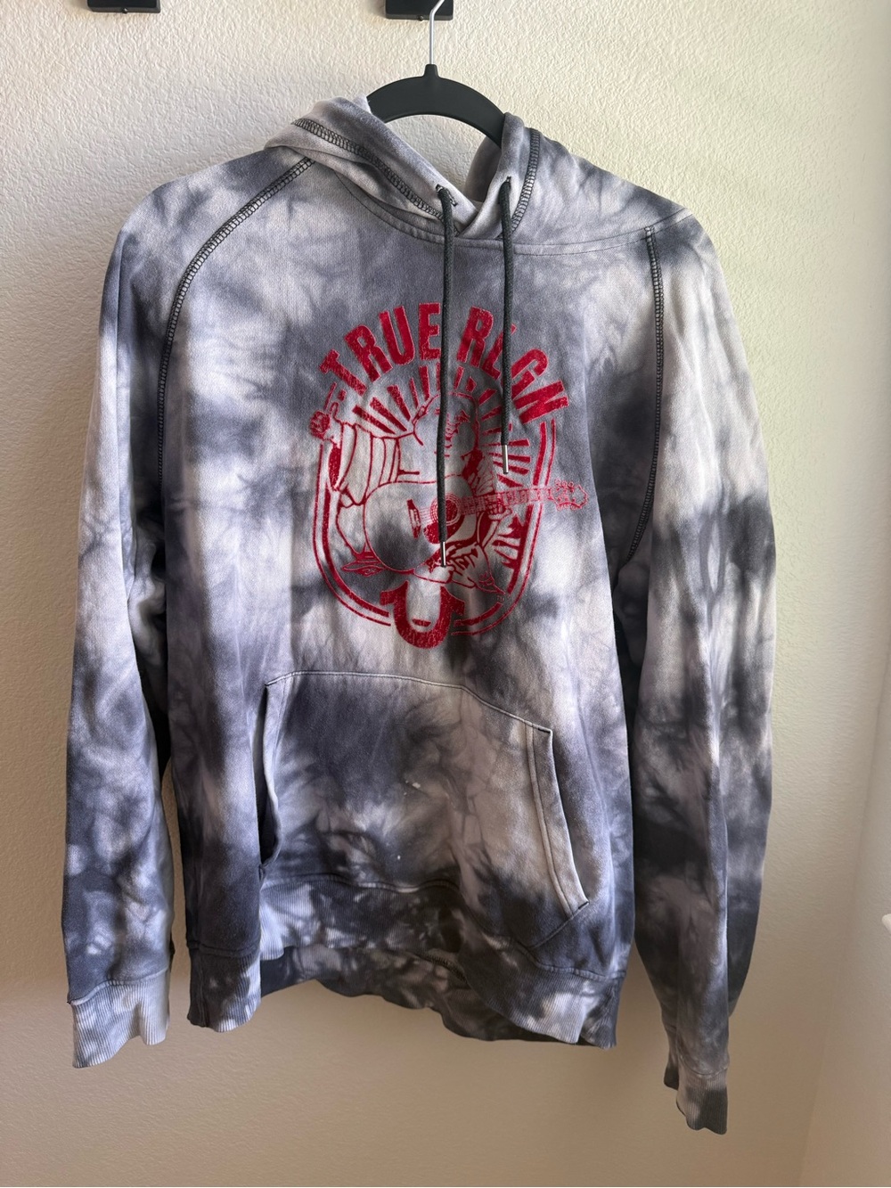 True Religion Mens Buddha Tie-Dye Gray Pullover Hoodie